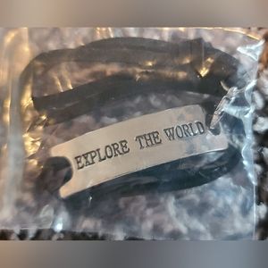 NIP Inspirational Bracelet- Black Suede Adjustable Band with Silver Plate